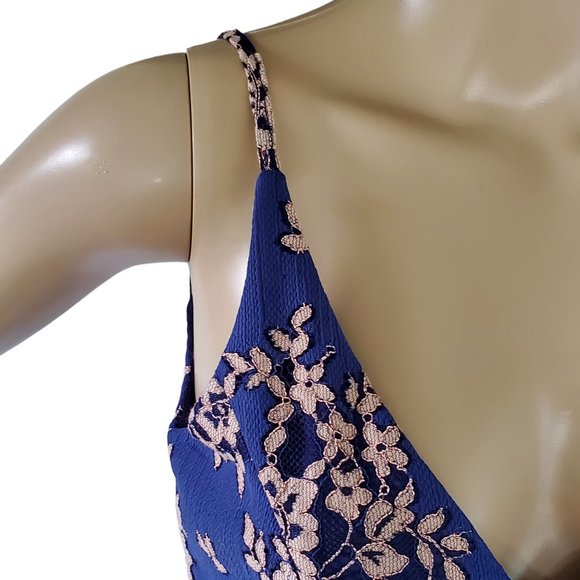 Minuet Fitted Bodycon Dress Women's S Blue V Neck Spaghetti Strap Lined Zipper - Picture 12 of 15